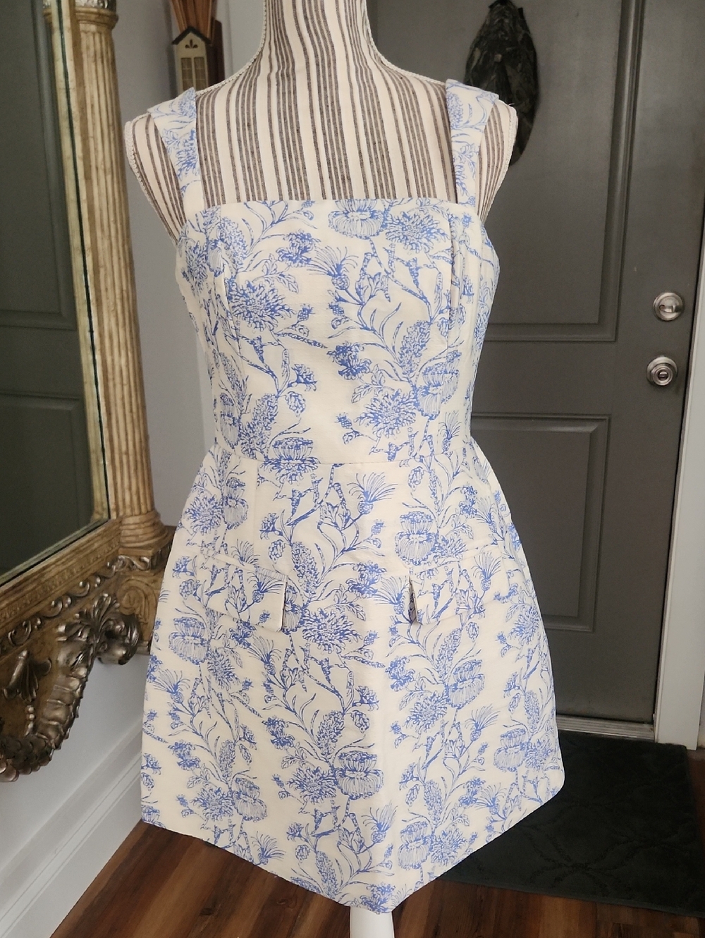 Commense Cream Mini Dress with Blue Floral Print